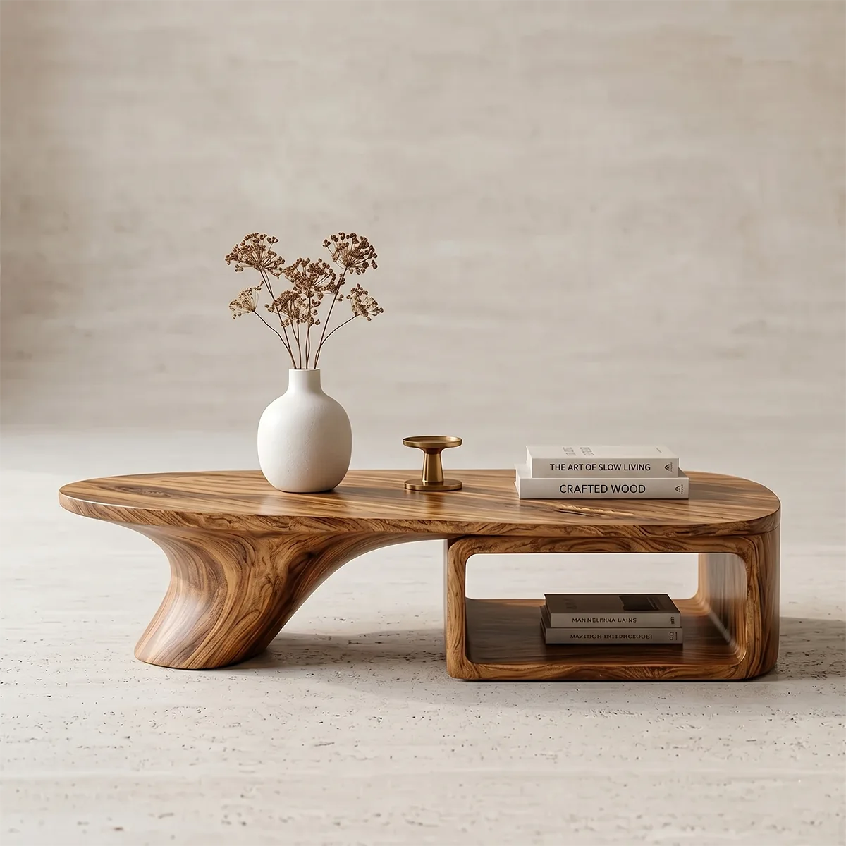 Modern Solid Wood Coffee Table with Storage Organic Design TH003-8690