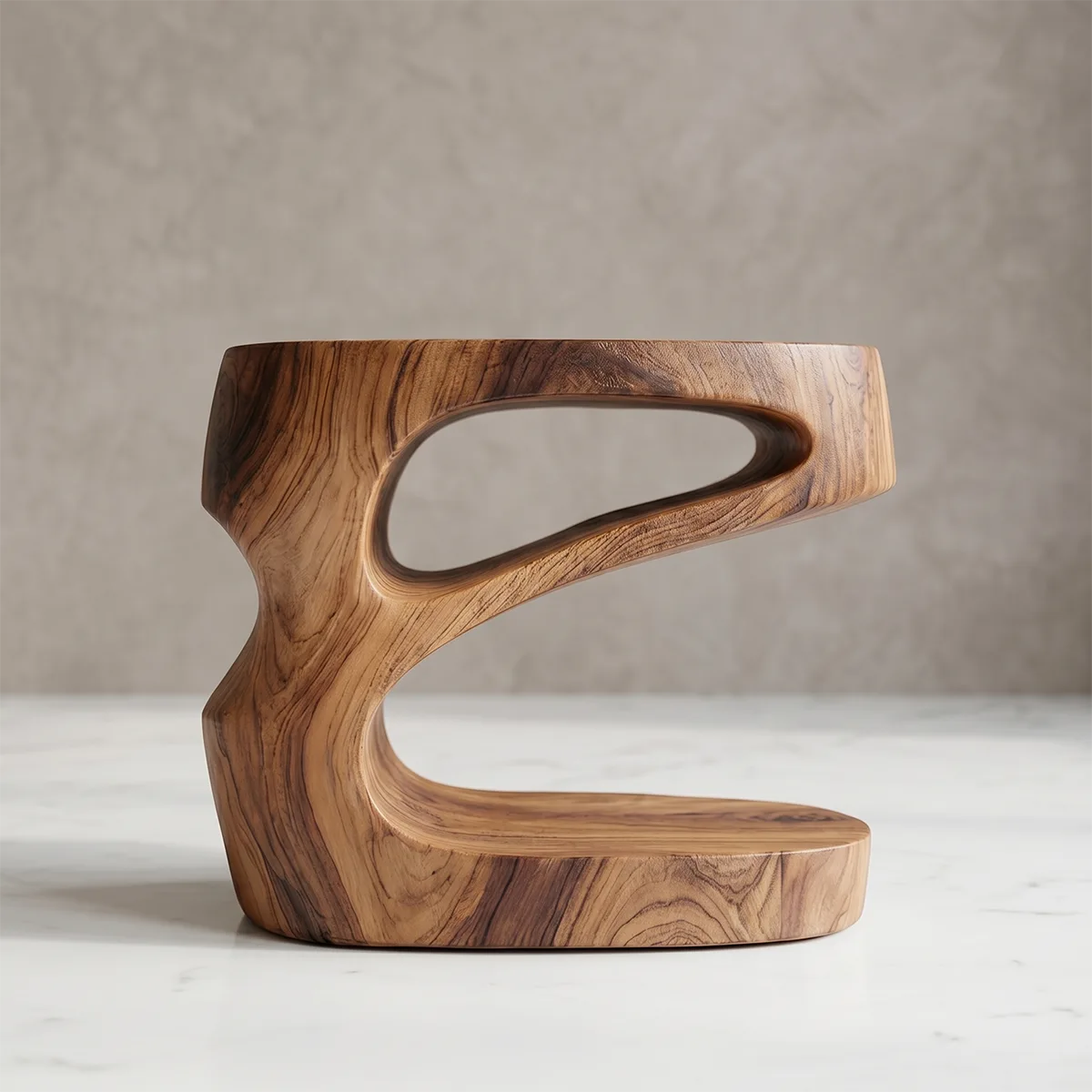 Handcrafted Sculptural Solid Wood Side Table with Storage Shelves TH003-7929