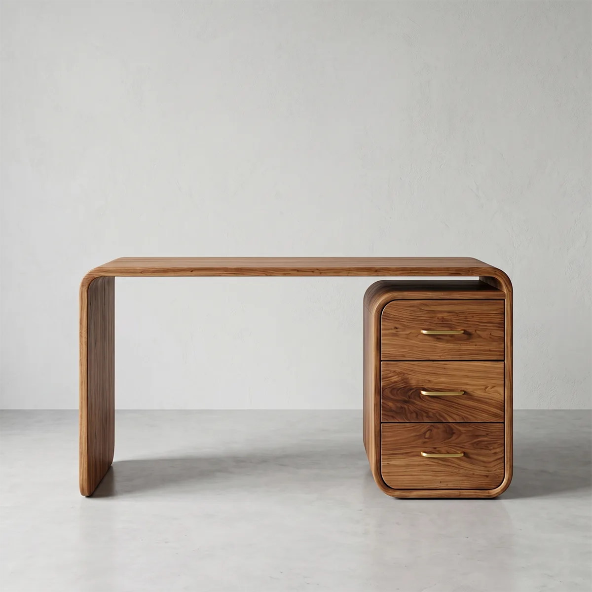 Curved Solid Wood Vanity Desk with Drawer Storage