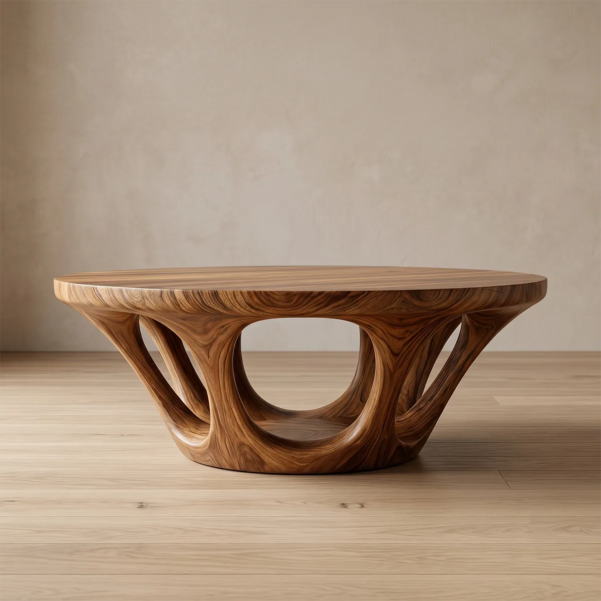 Round Solid Wood Coffee Table – Sculptural Organic Design TH003-1390