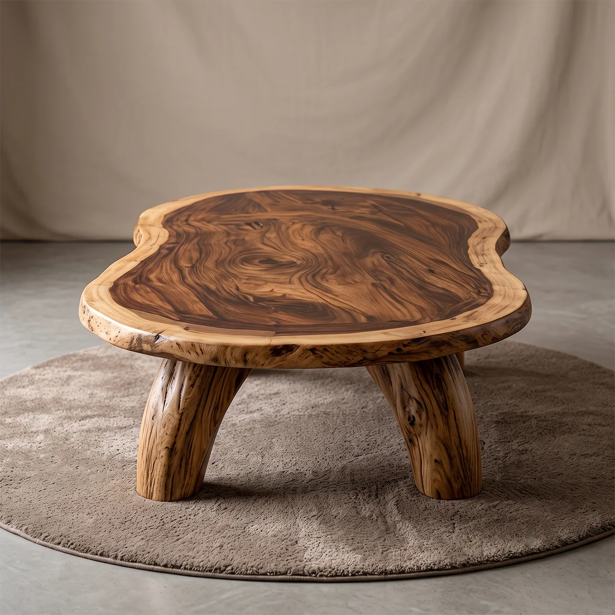 Modern Organic Round Coffee Table | Sculptural Solid Wood Low Coffee Table TH003-5070