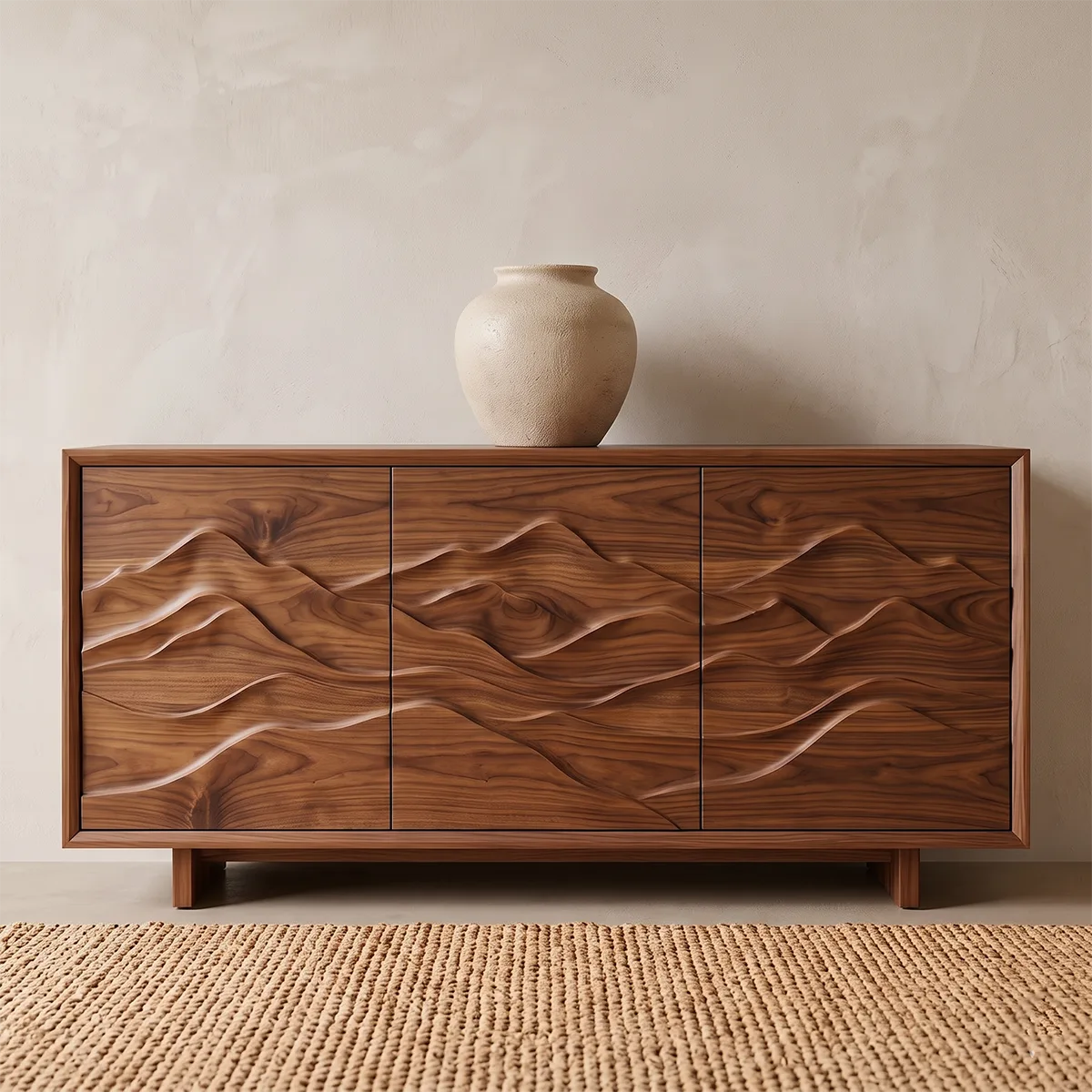 Mountain Carved Solid Wood Sideboard | Organic Modern Buffet Cabinet for Dining & Living Room TH003-7719