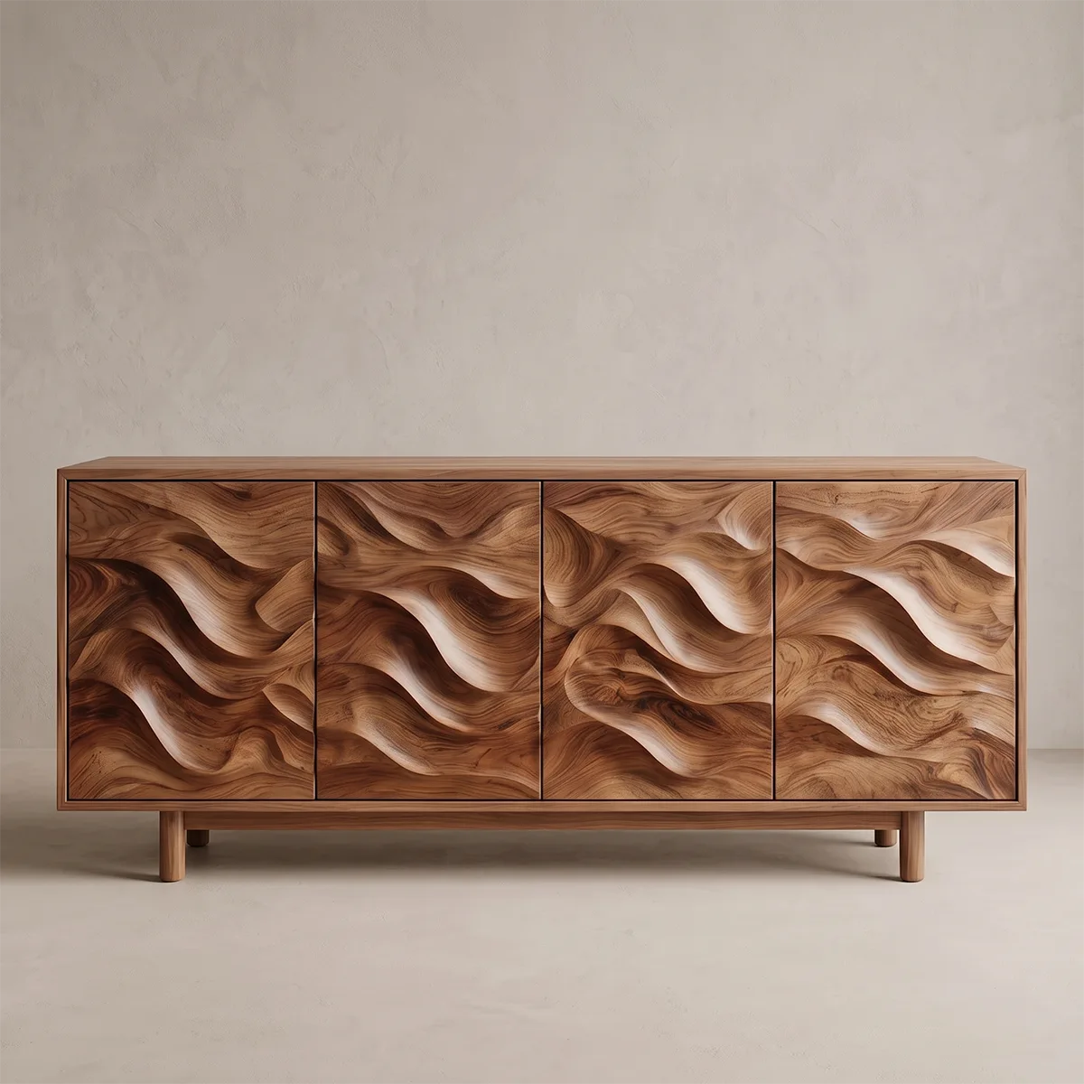 Flowing Carved Solid Wood Sideboard | Organic Modern Buffet Cabinet for Dining & Living Room TH003-8277