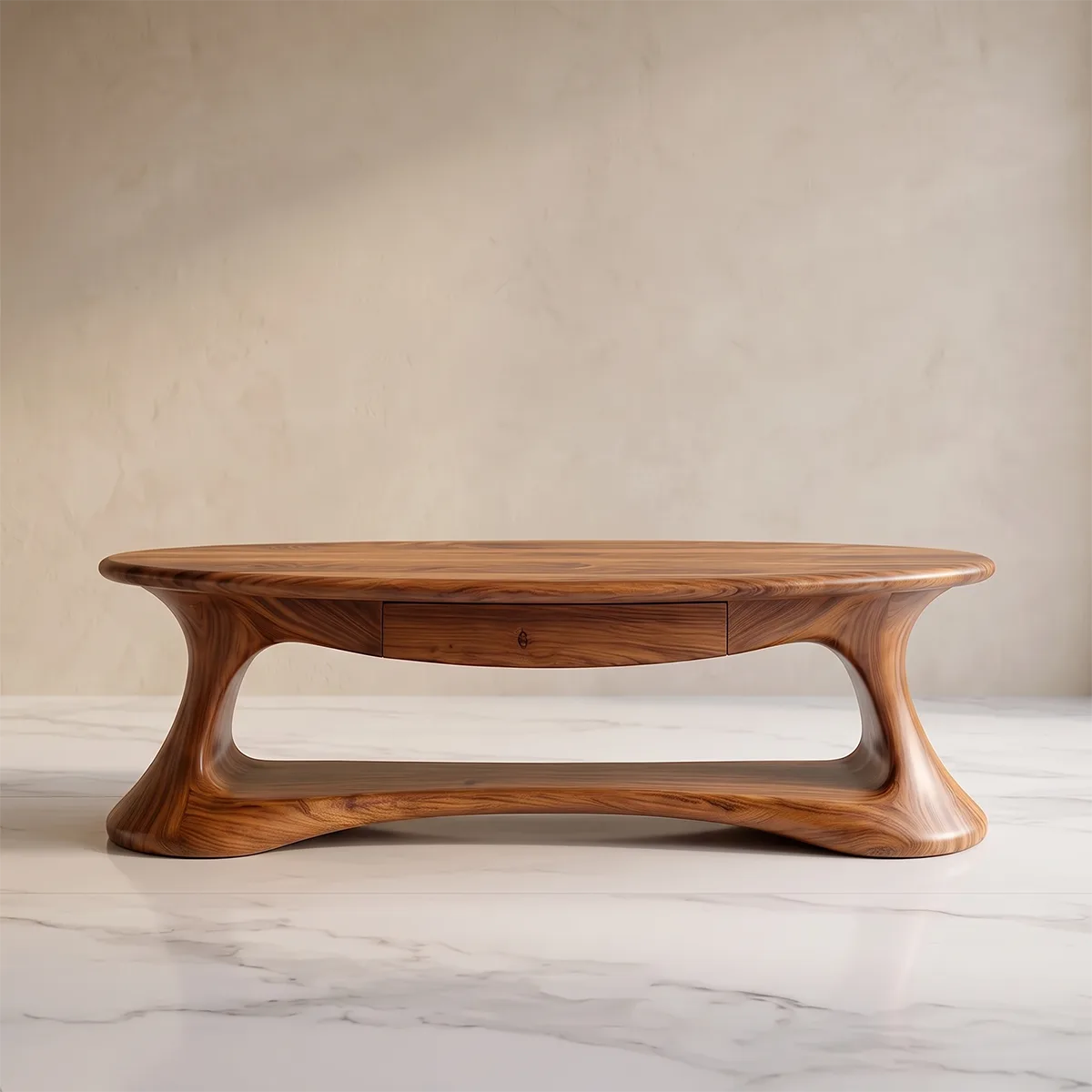 Modern Organic Coffee Table | Oval Coffee Table with Shelf for Living Room TH003-4419