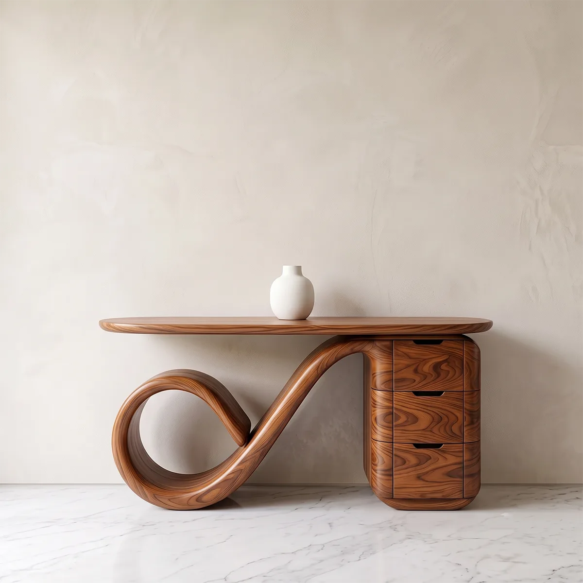 Modern Sculptural Console Table with Storage Drawers – Organic Contemporary Entryway Table TH003-1344