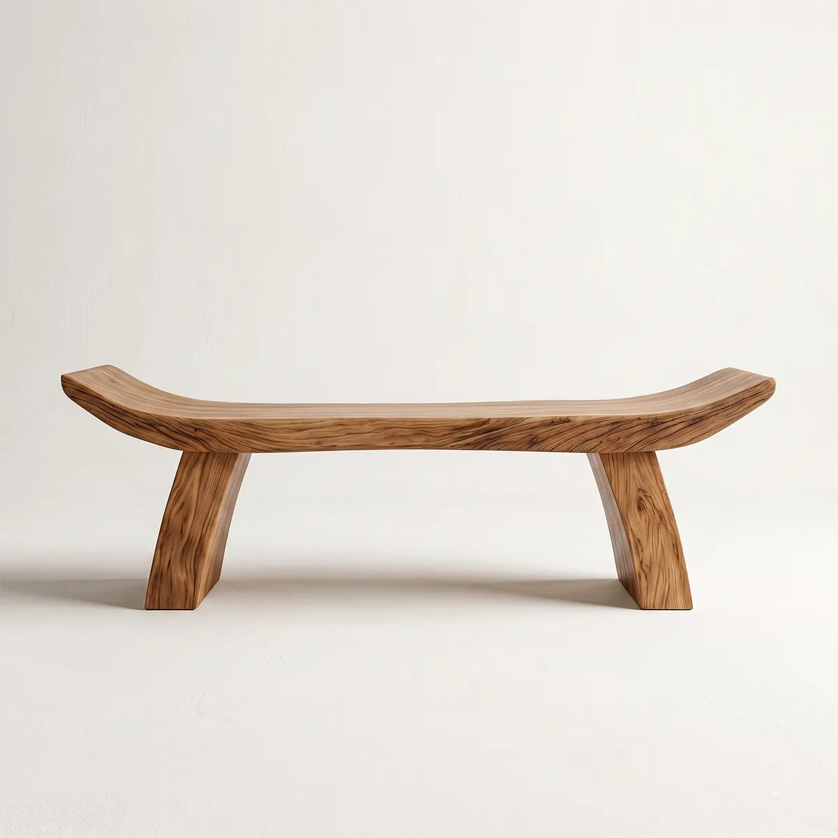 Handcrafted Curved Solid Wood Bench for Modern Entryway and Sculptural Interior Decor