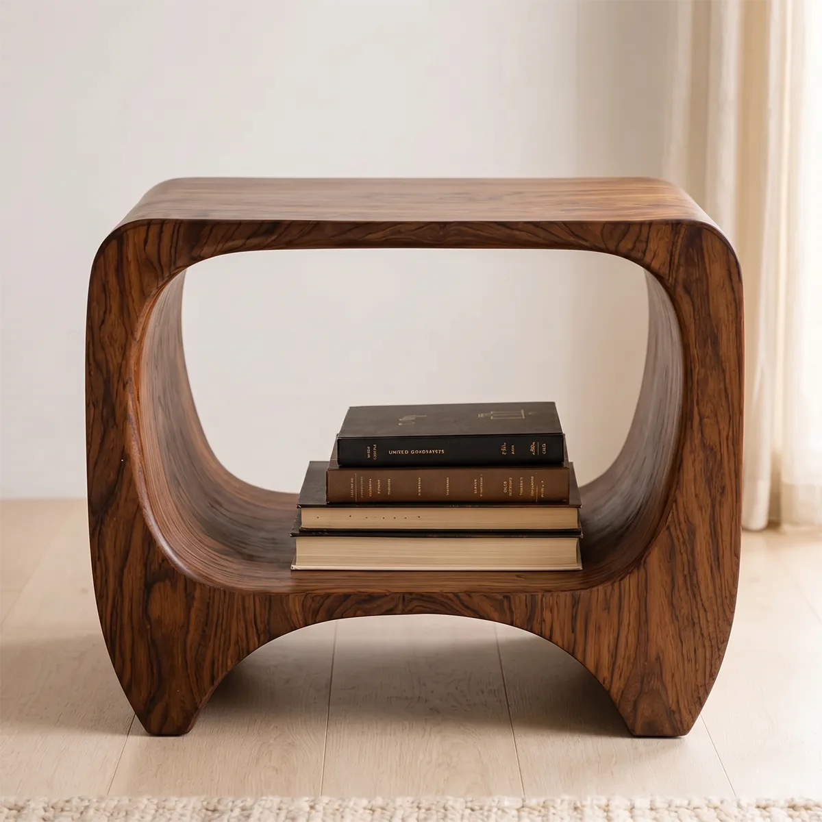 Organic Solid Wood Nightstand with Open Storage Shelf