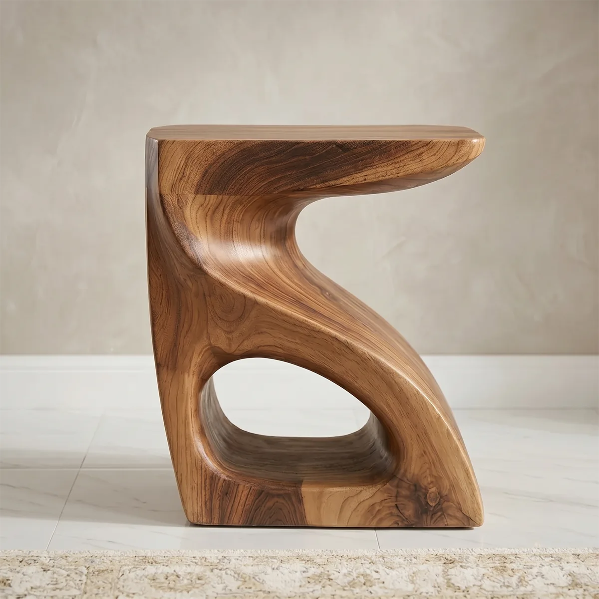 Handcrafted S-Shaped Solid Wood Side Table | Sculptural End Table TH003-2497