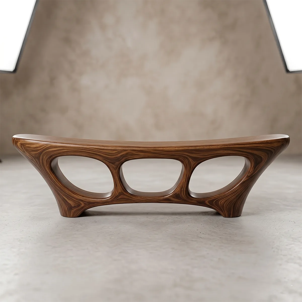 Organic Modern Outdoor Bench, Sculptural Hollow Form Garden Seating TH003-9028
