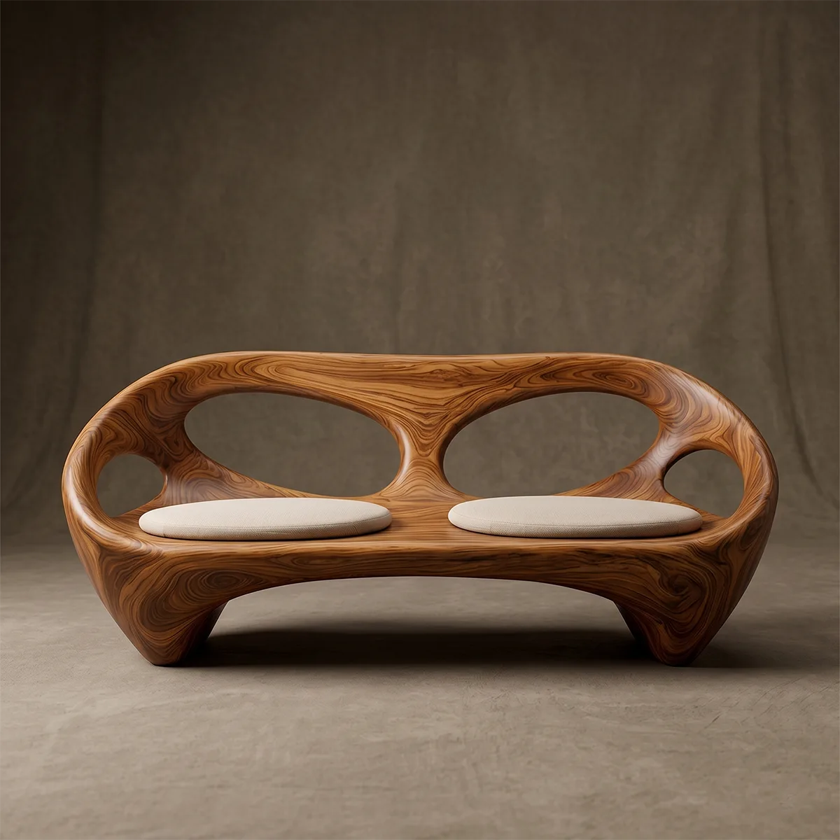 Organic Modern Outdoor Bench, Sculptural Curved Garden Loveseat Seating TH003-1399