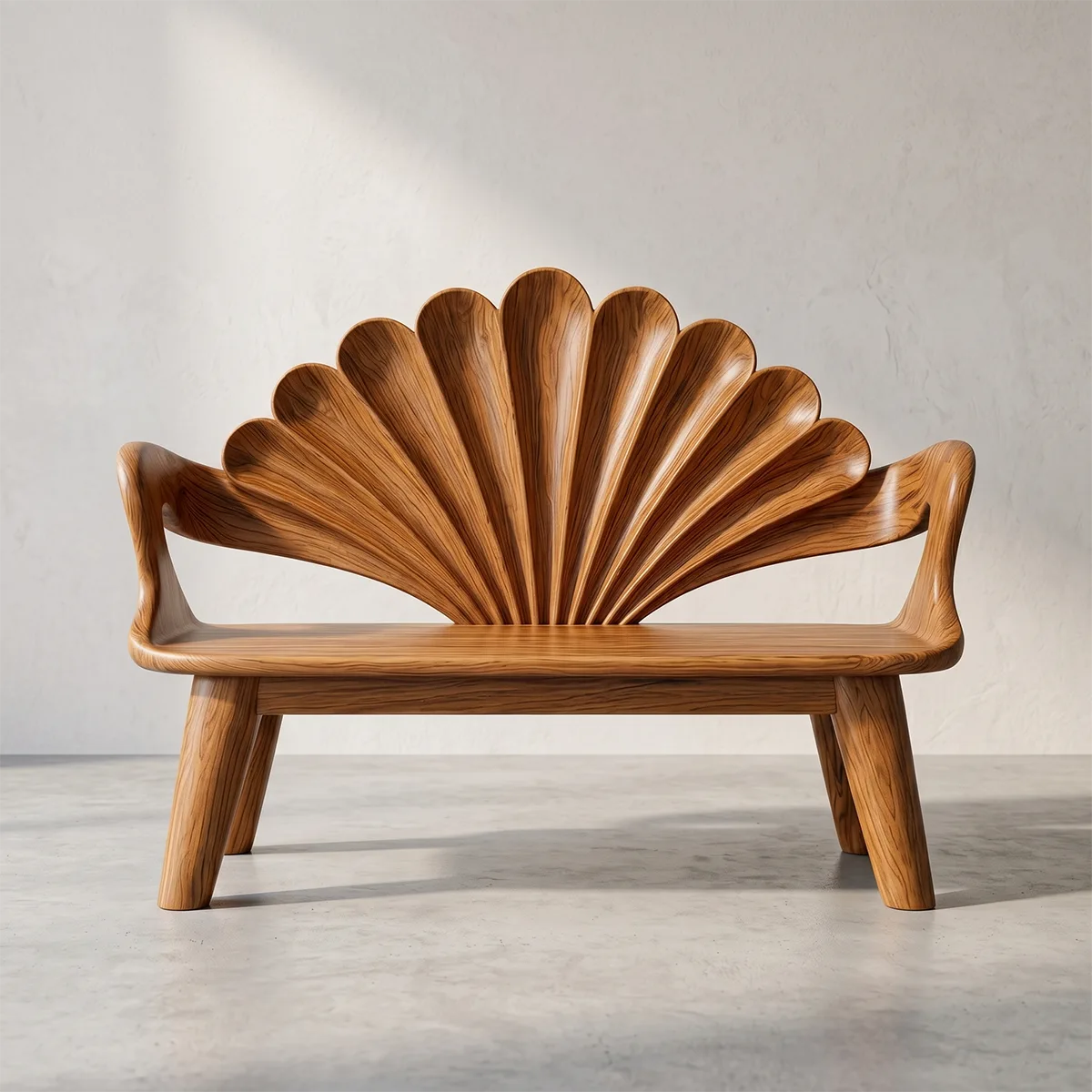 Decorative Fan Back Outdoor Bench with Sculptural Design TH003-3086