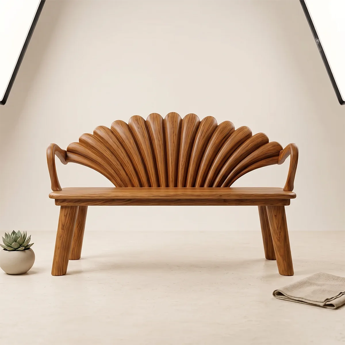Decorative Fan Shell Bench with Artistic Sculptural Backrest TH003-9079