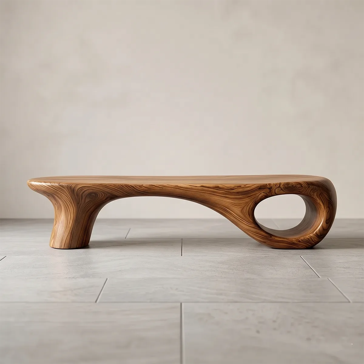 Handcrafted Organic Wood Bench with Sculptural Hollow Base TH003-2154