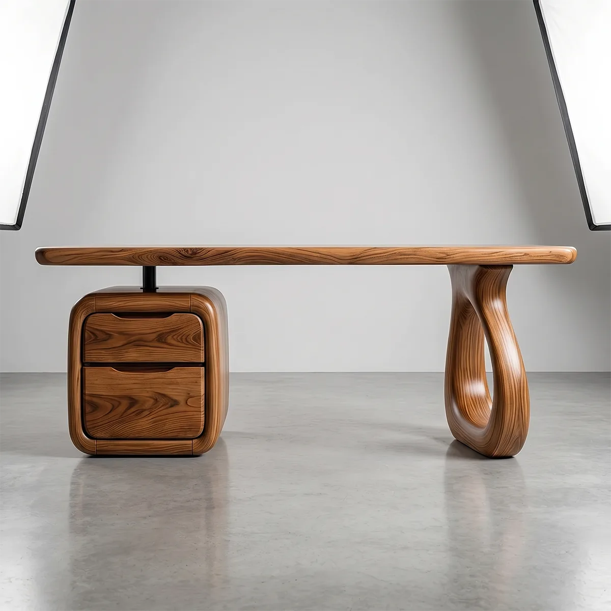 Solid Wood Executive Desk | Sculptural Rustic Office Desk with Drawers TH003-9935