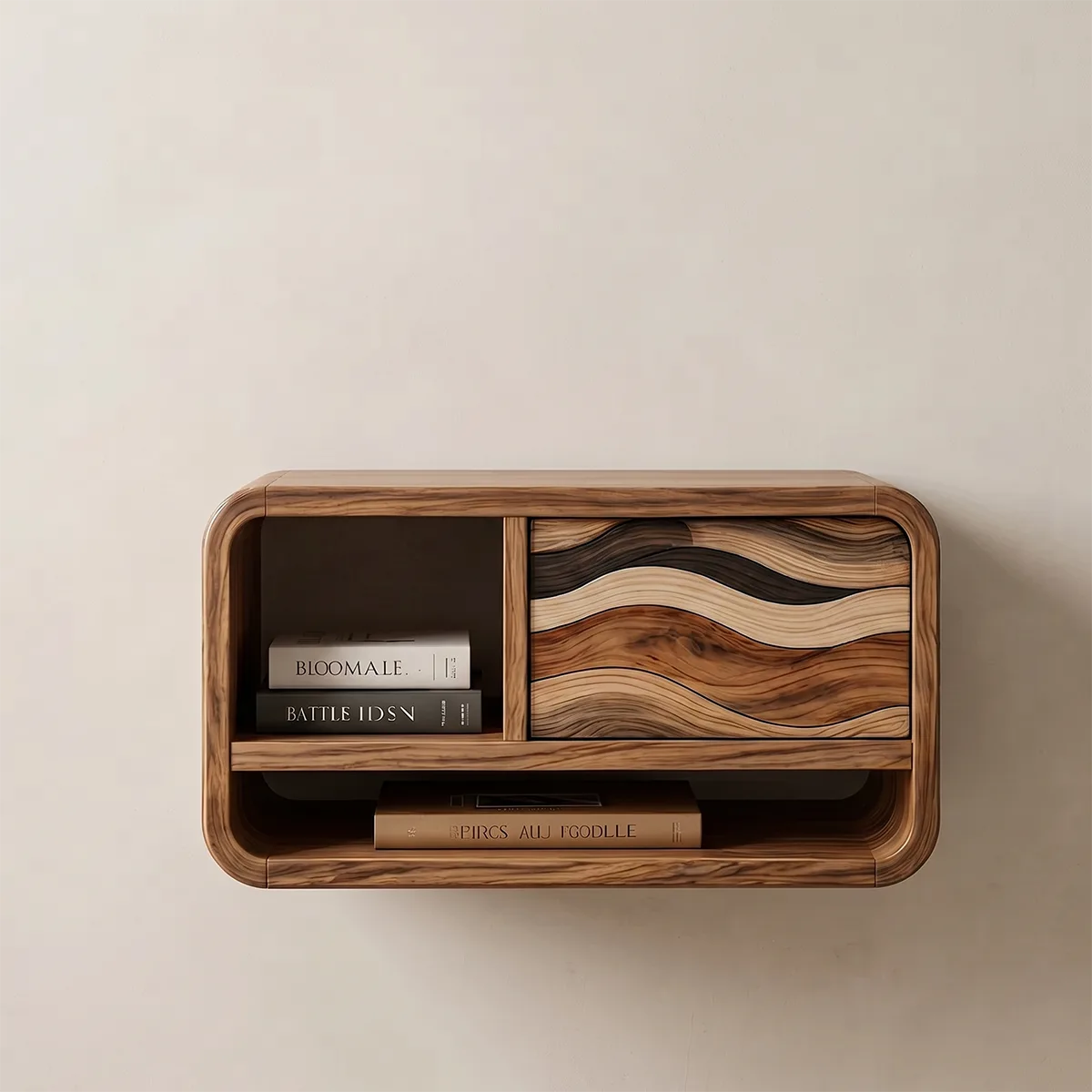 Floating Nightstand | Modern Curved Wall Mounted Bedside Table TH003-1336
