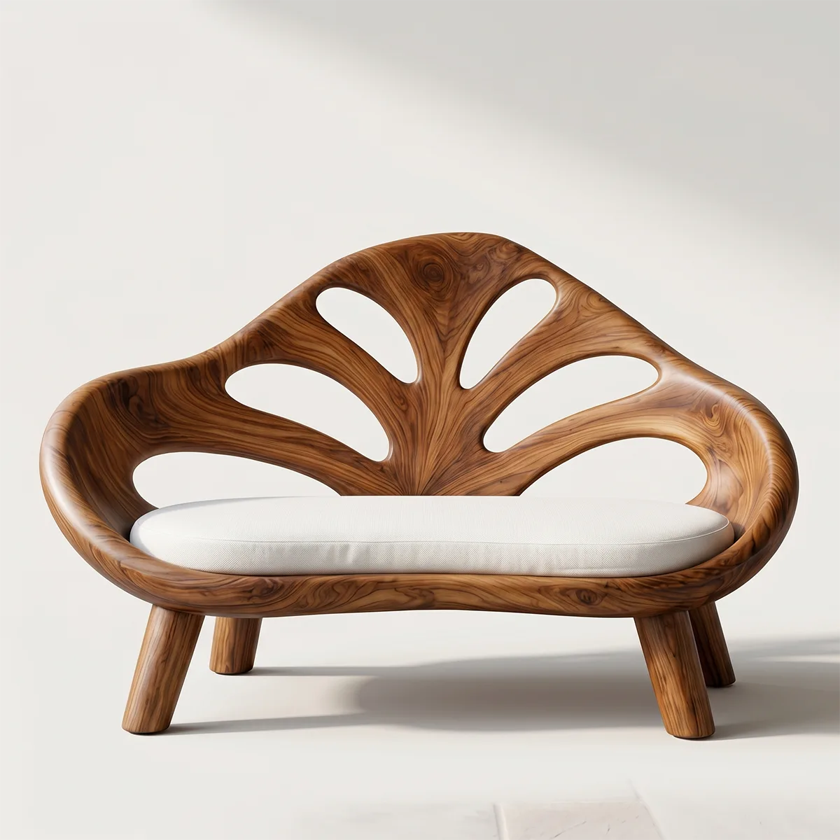 Organic Sculptural Wooden Bench with Artistic Openwork Backrest TH003-5206