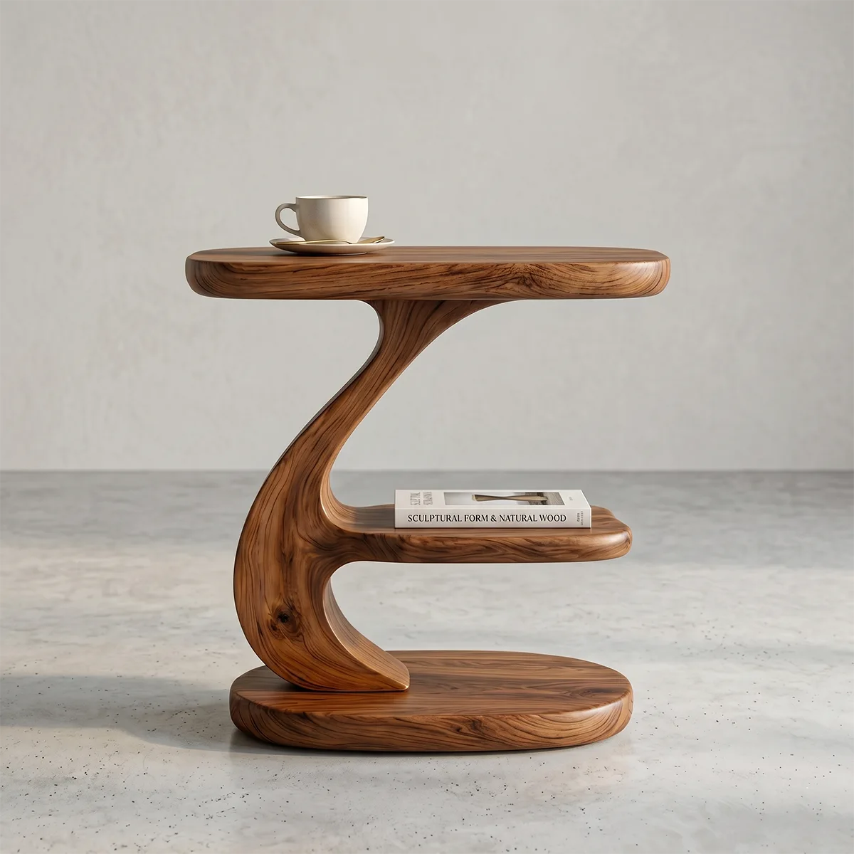 Modern Sculptural C-Shaped End Table with Multi-Level Storage TH003-7349