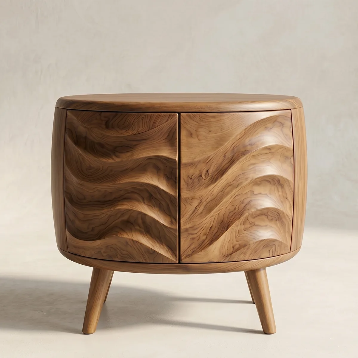 Round Accent End Table with Sculpted Front Panels and Concealed Storage TH003-7904