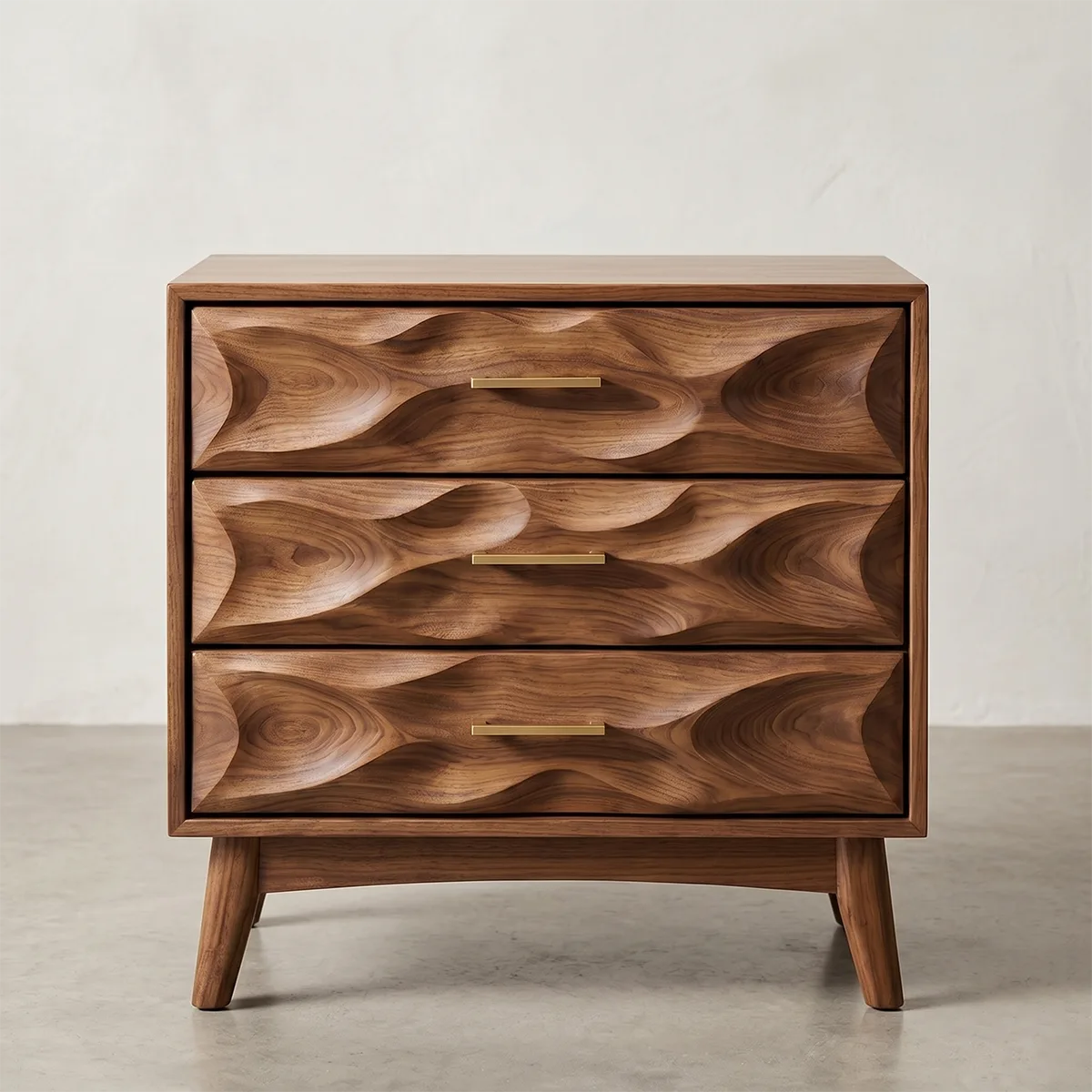 Modern Nightstand with 3 Drawers | Sculptural Contemporary Bedside Table TH003-5140