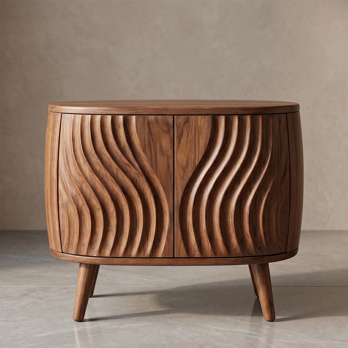 Round Sculptural End Table with Concealed Storage Cabinet TH003-3235