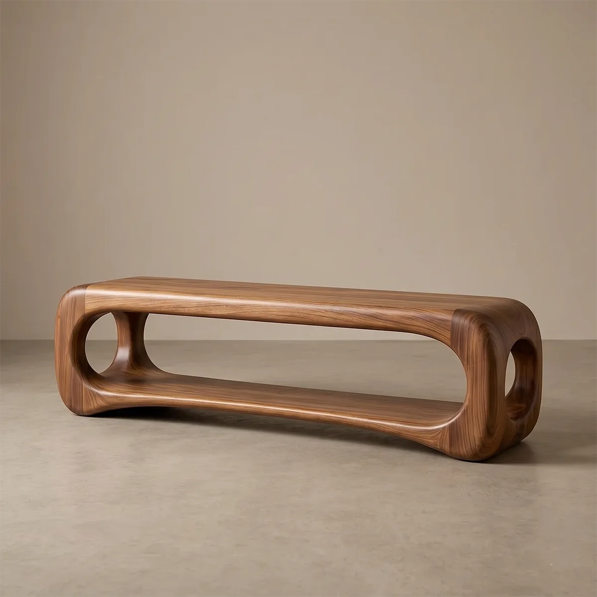 Organic Sculptural Entryway Bench with Integrated Open Shelf TH003-1182
