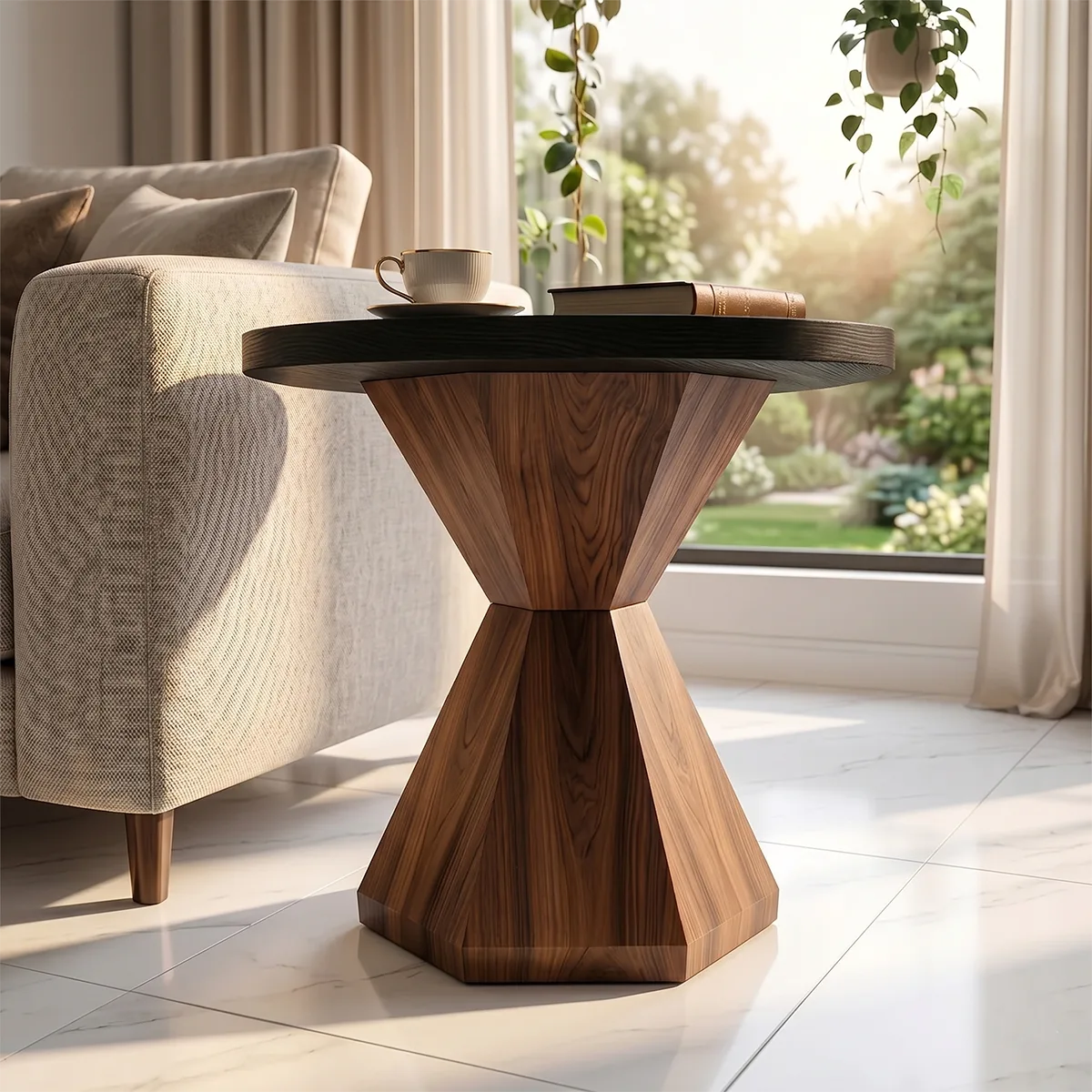 Modern Geometric Side Table with Sculptural Pedestal Base TH003-5870
