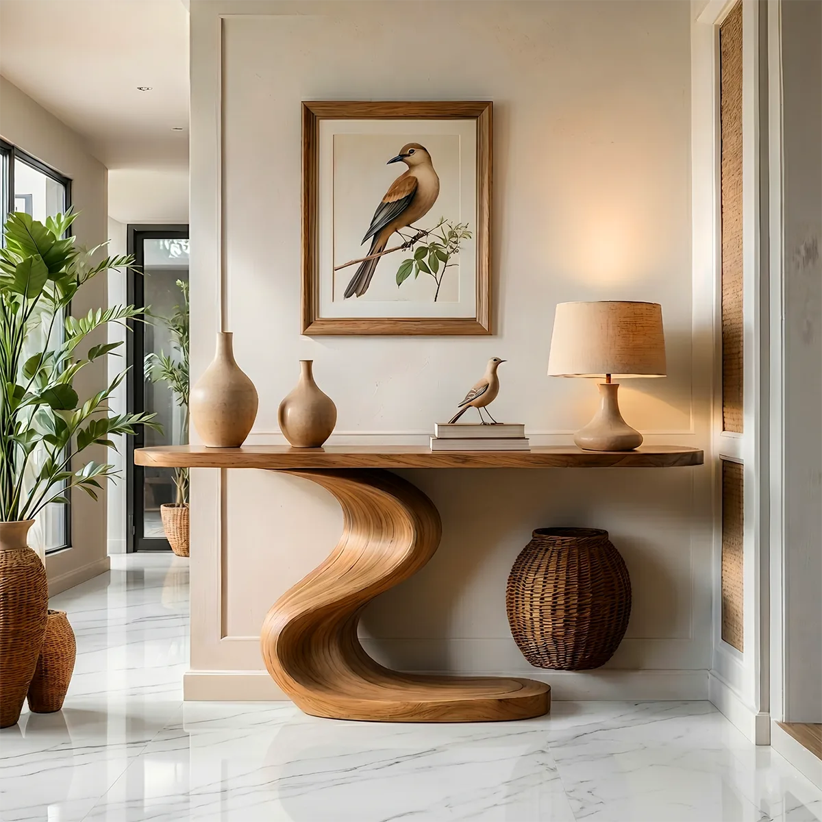 Sculptural Wood Console Table | Modern Entryway Hallway Table