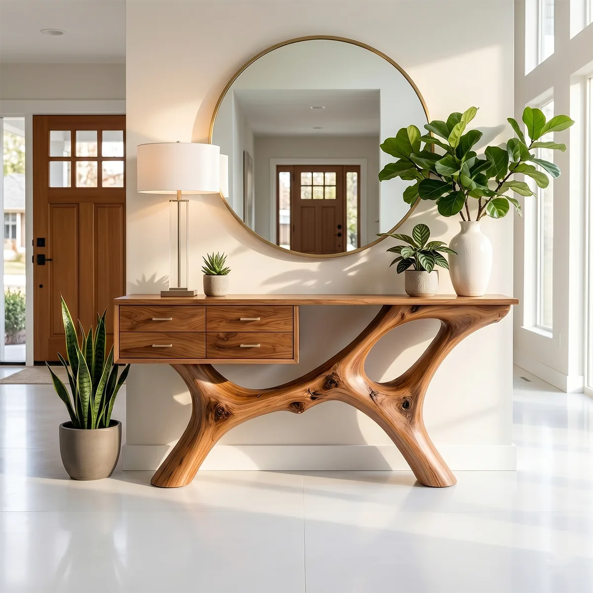 Luxury Wood Console Table with Drawers Curved Base Hallway Table
