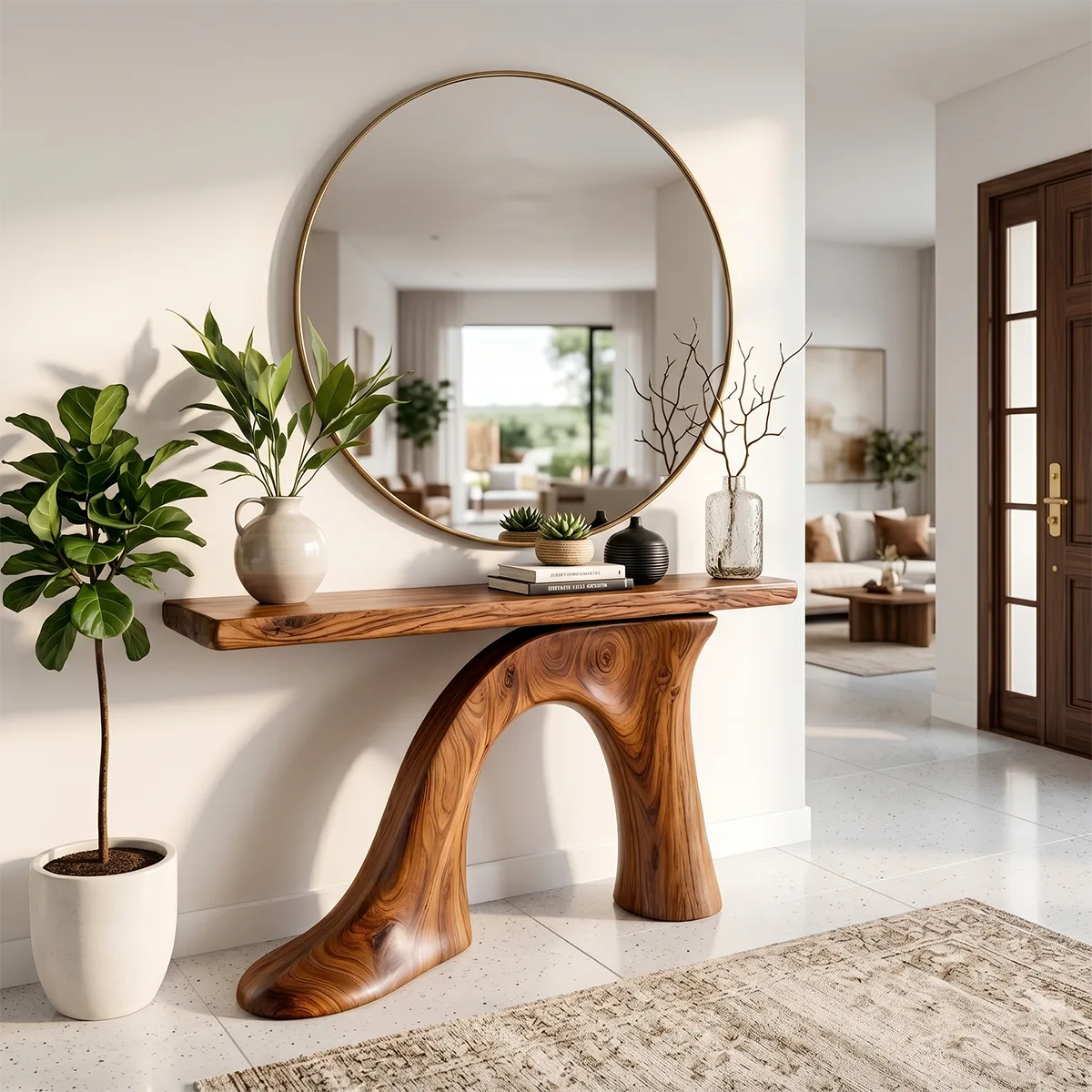 Sculptural Wood Console Table | Modern Entryway Table