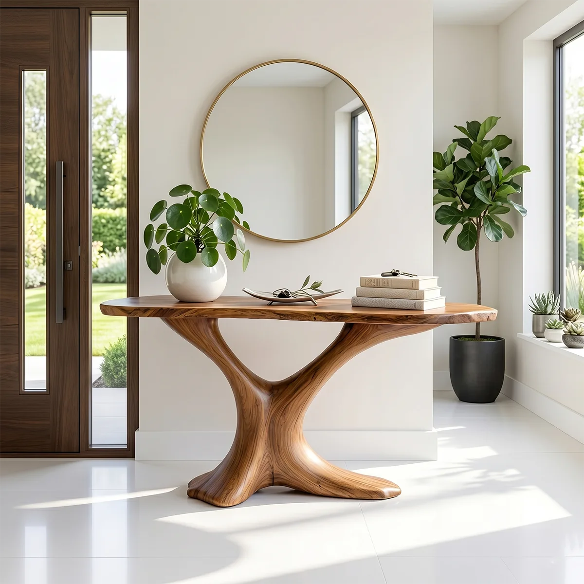 Sculptural Natural Wood Console Table for Entryway