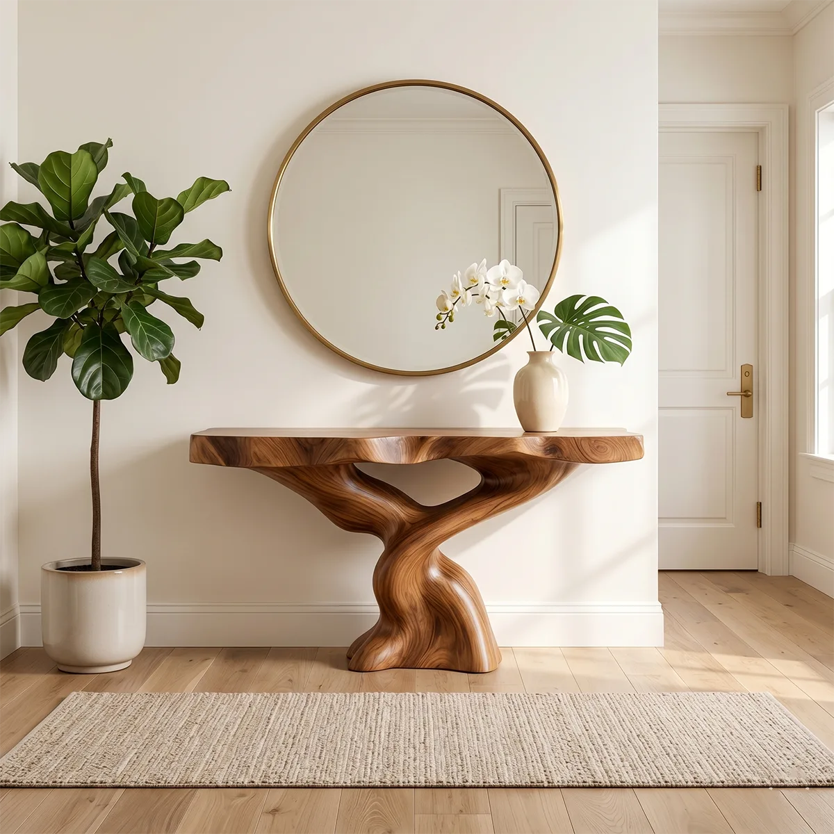 Handcrafted Solid Wood Console Table – Artistic Entryway Table