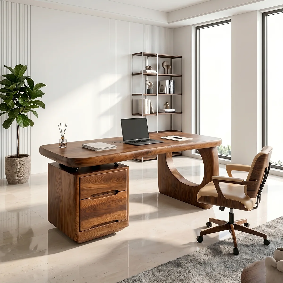 Luxury Executive Desk | Modern Sculptural Office Desk with Storage TH003-7959