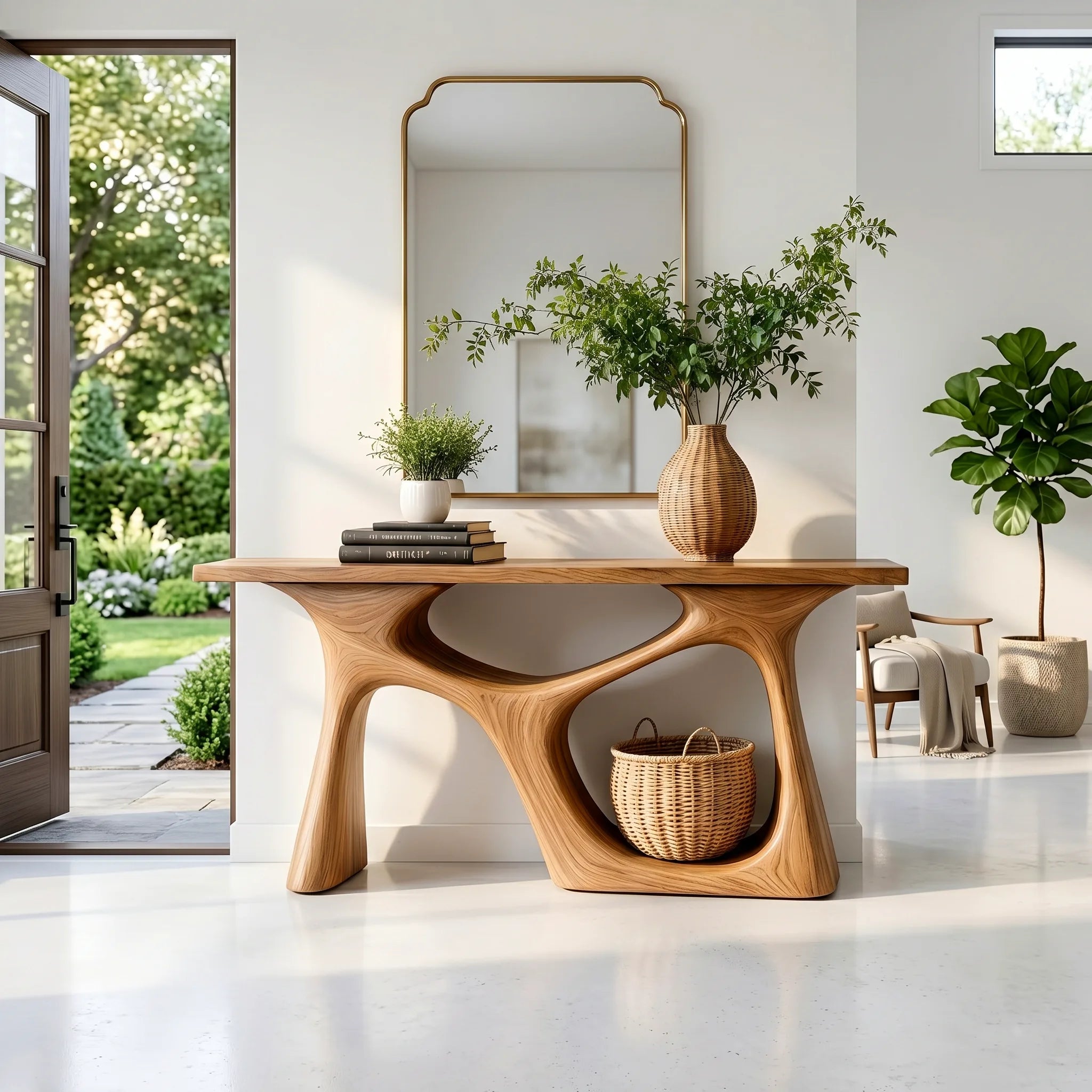 Handcrafted Solid Wood Console Table – Sculptural Foyer Decor