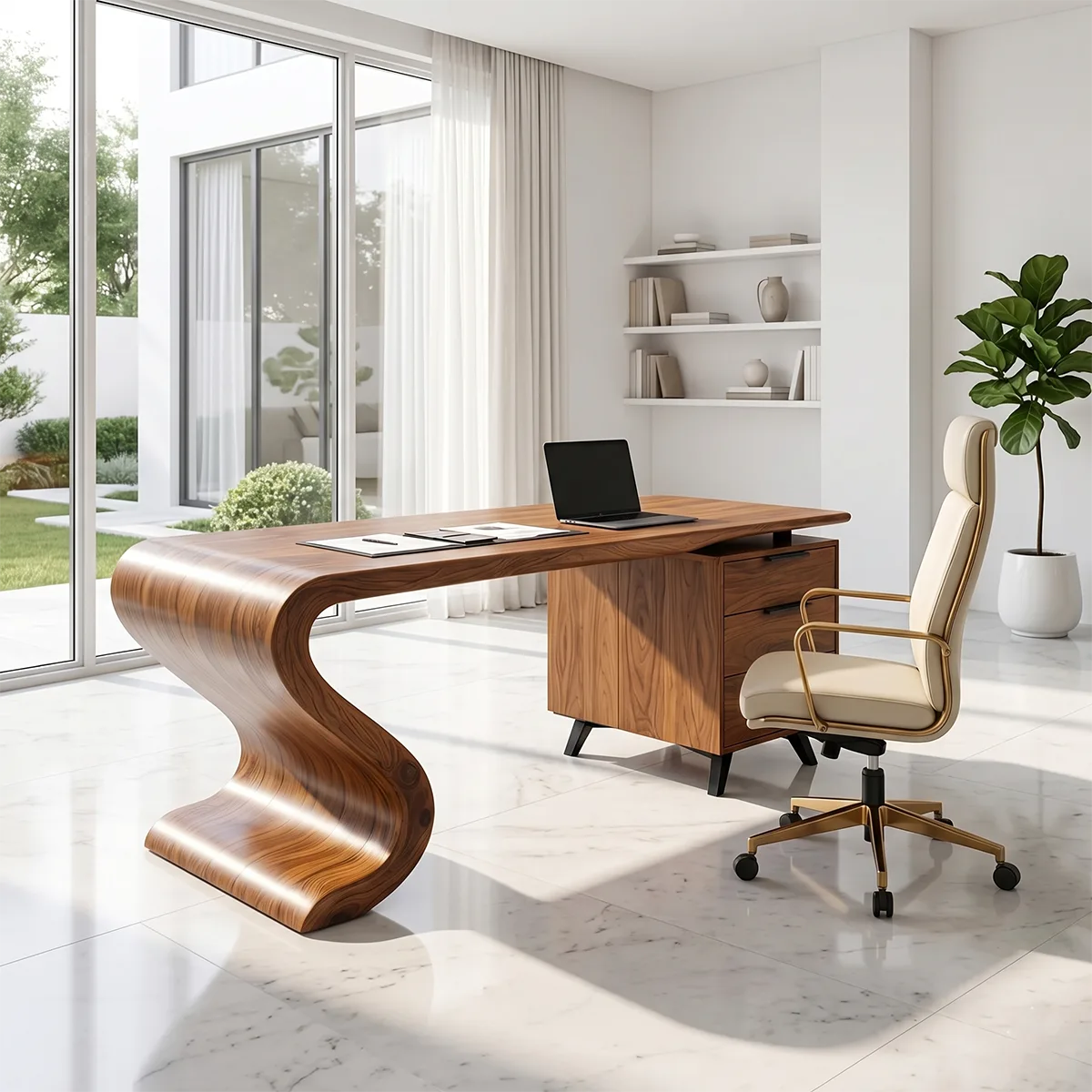 Modern Waterfall Executive Desk | Luxury Office Desk with Storage TH003-4470