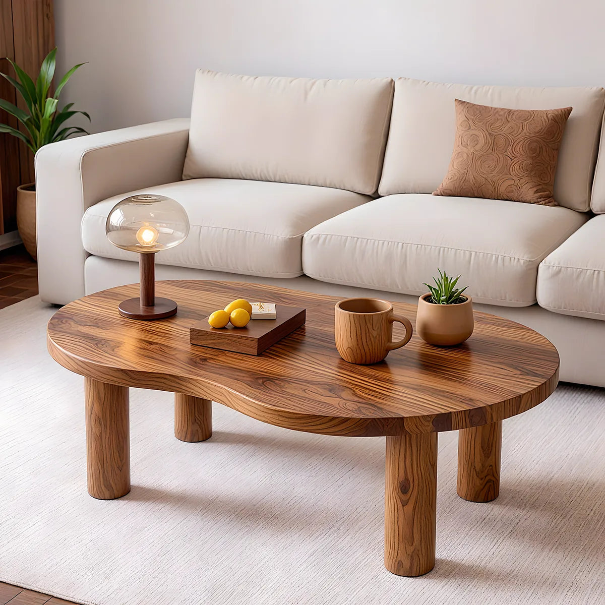 Modern Solid Wood Organic Freeform Coffee Table with Chunky Legs