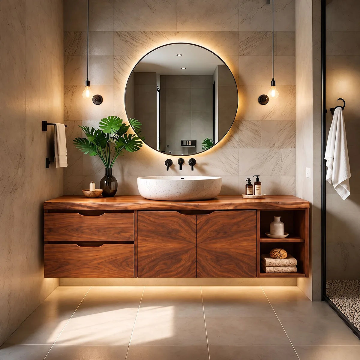 Modern Floating Bathroom Vanity | 2-Drawer Wall Mounted Vanity with Cabinet & Open Storage TH003-2GCX7AC