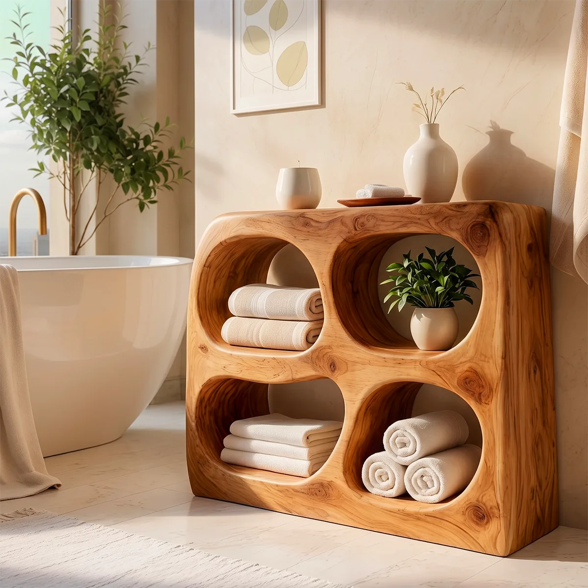 Sculptural Bathroom Storage Cabinet with 4 Rounded Open Shelves TT006-3KIL8IE