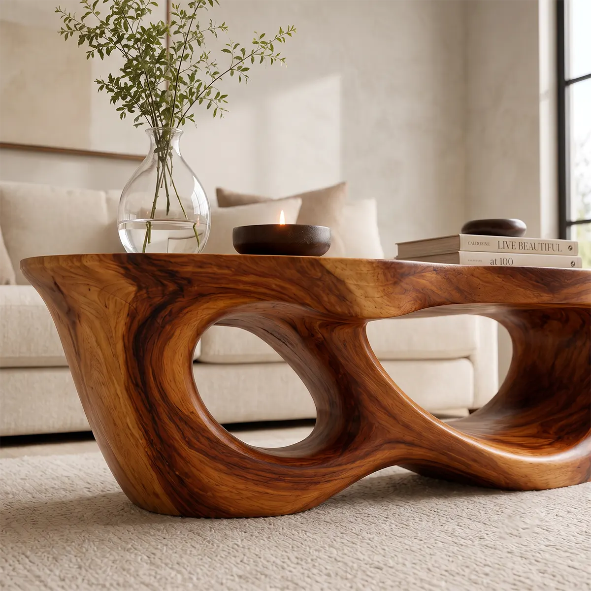 Organic Freeform Coffee Table with Sculptural Open Base | Modern Statement Center Table TT006-7BOH9XR