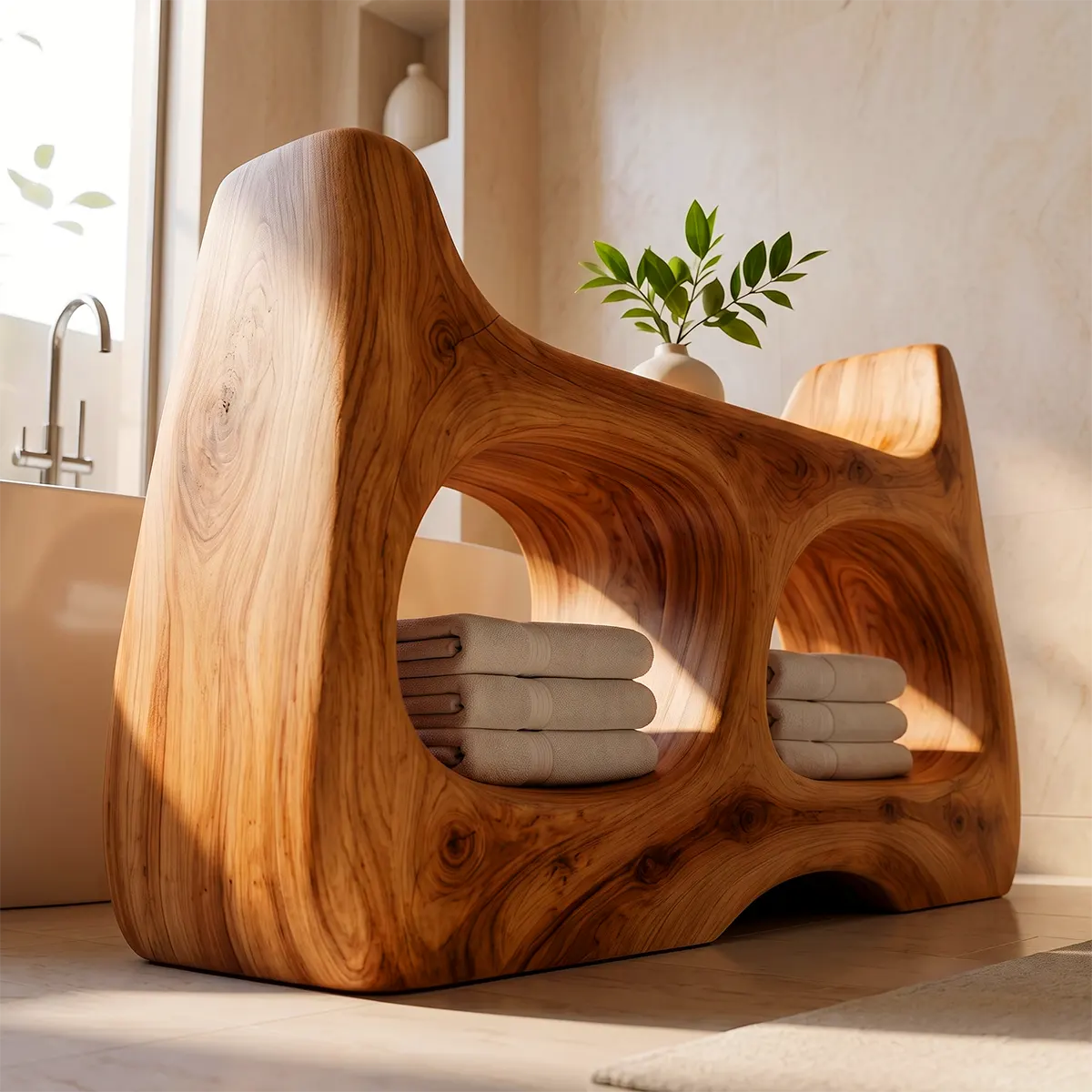 Sculptural Bathroom Vanity with 2 Open Shelves | Curved Organic Modern Design TT006-9TVO9QA