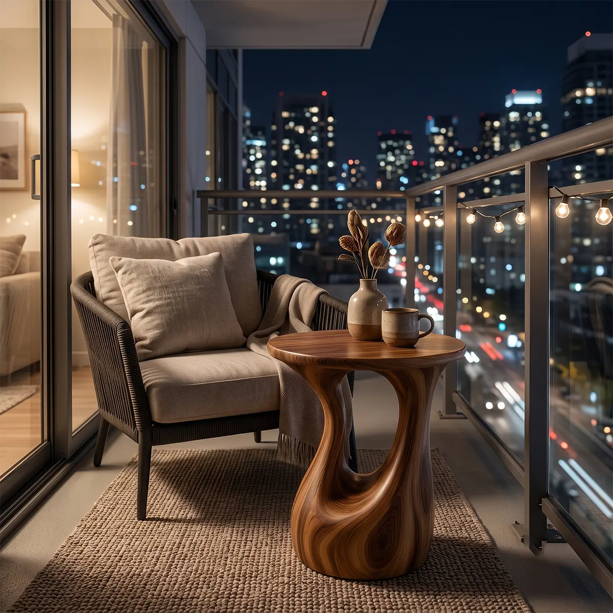 Sculptural Open Center Wood End Table | Round Organic Side Table TT006-8WHK6RP