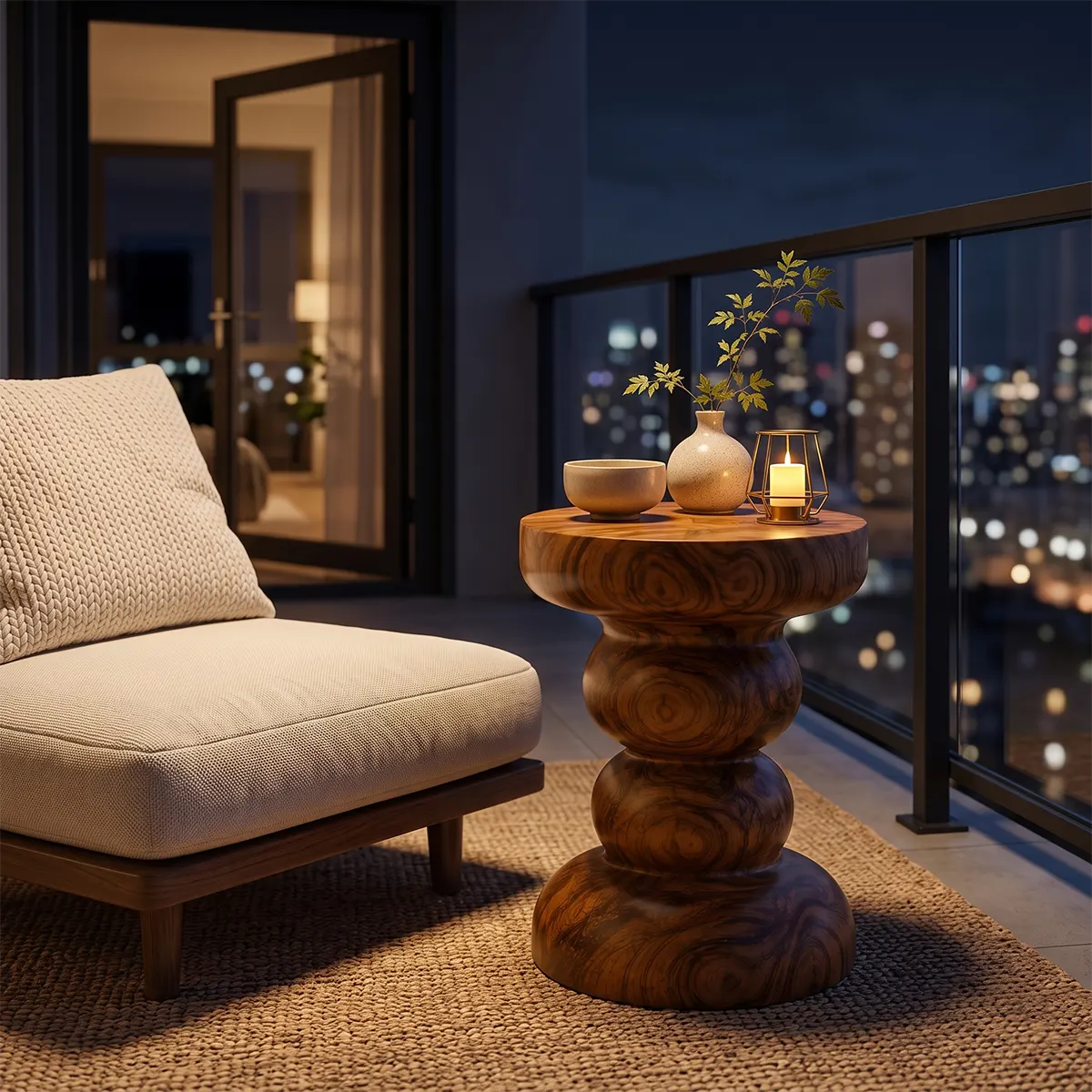 Sculptural Stacked Orb Wood End Table | Round Pedestal Side Table TT006-7BGA3HV