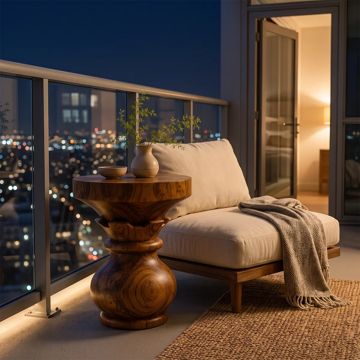 Sculptural Lotus Pedestal Wood End Table | Round Statement Side Table TT006-6BCF9JT