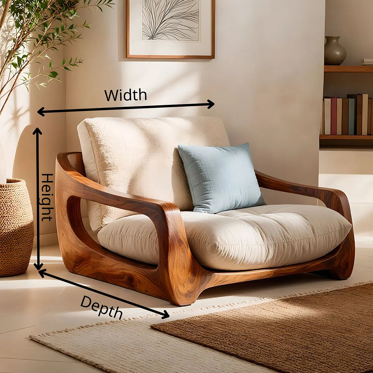 Organic Wood Lounge Chair, Sculptural Accent Chair, Modern Handcrafted Armchair TT006-3308