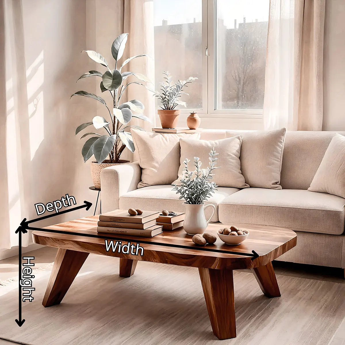Handcrafted Organic Modern Coffee Table with Rounded Rectangle Top TT006-6610