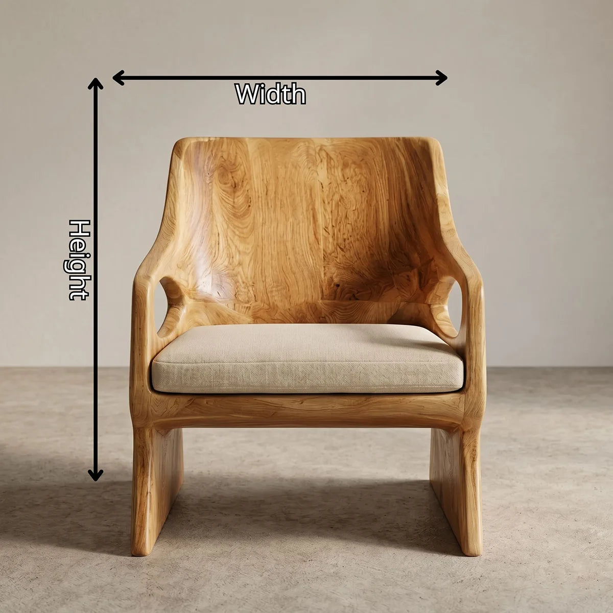 Organic Solid Wood Lounge Chair | Handcrafted Modern Wooden Accent Chair with Sculpted Arms TT006-9754