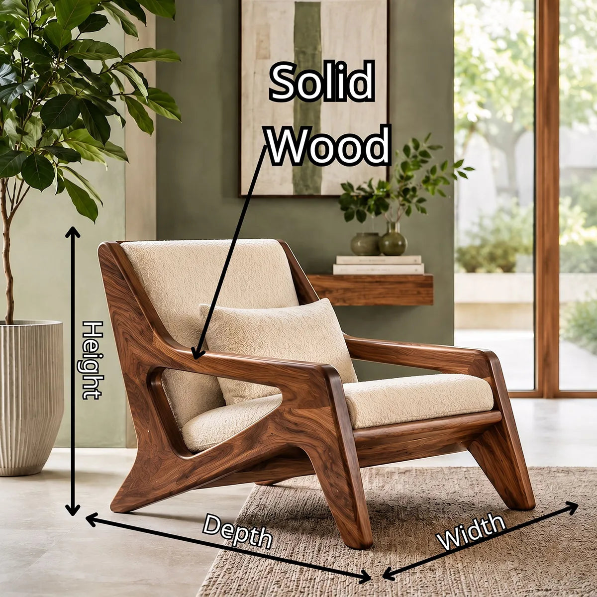 Solid Wood Lounge Chair | Mid Century Modern Wooden Accent Chair TT006-3803