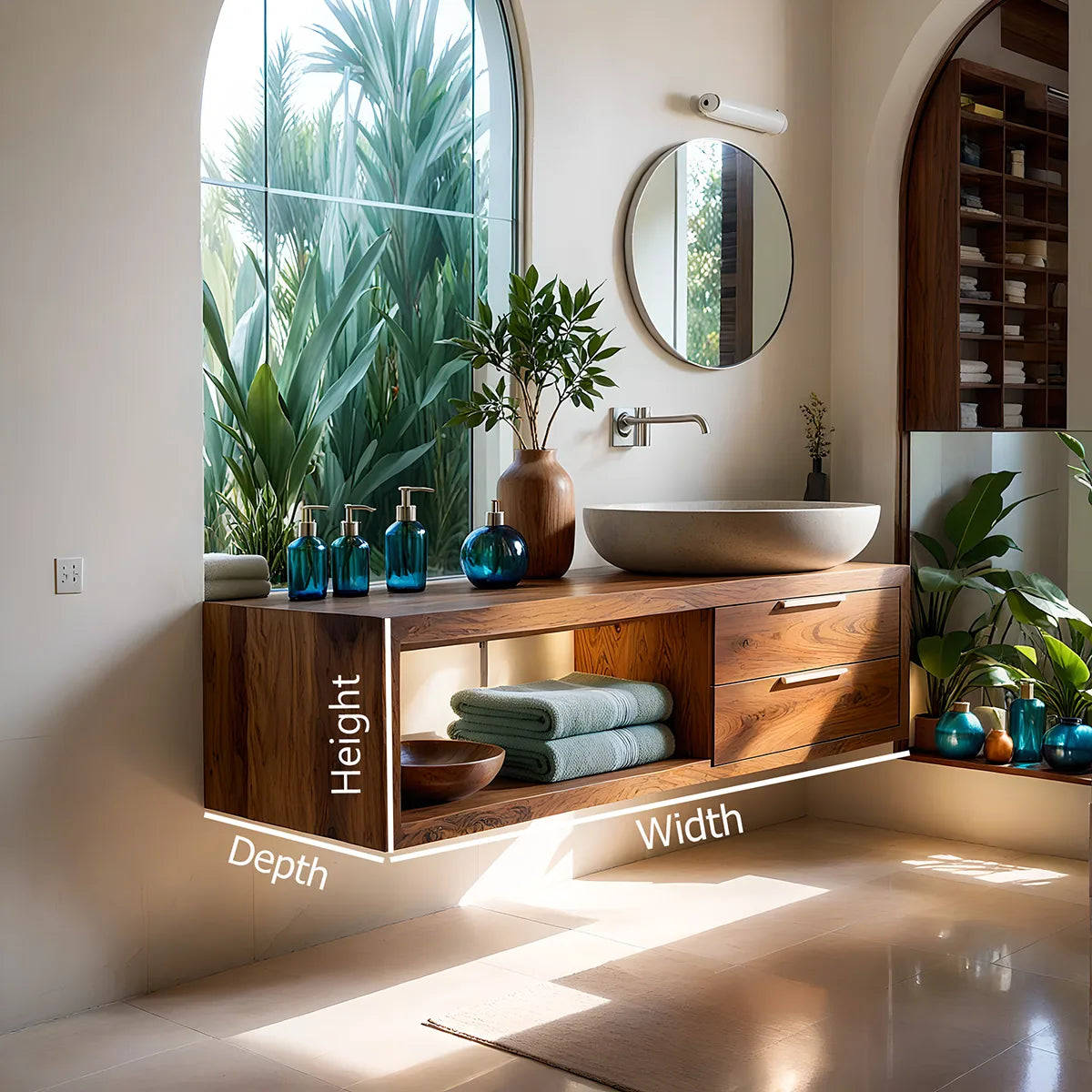 Natural Wood Floating Vanity Idea For Bathroom Upgrade
