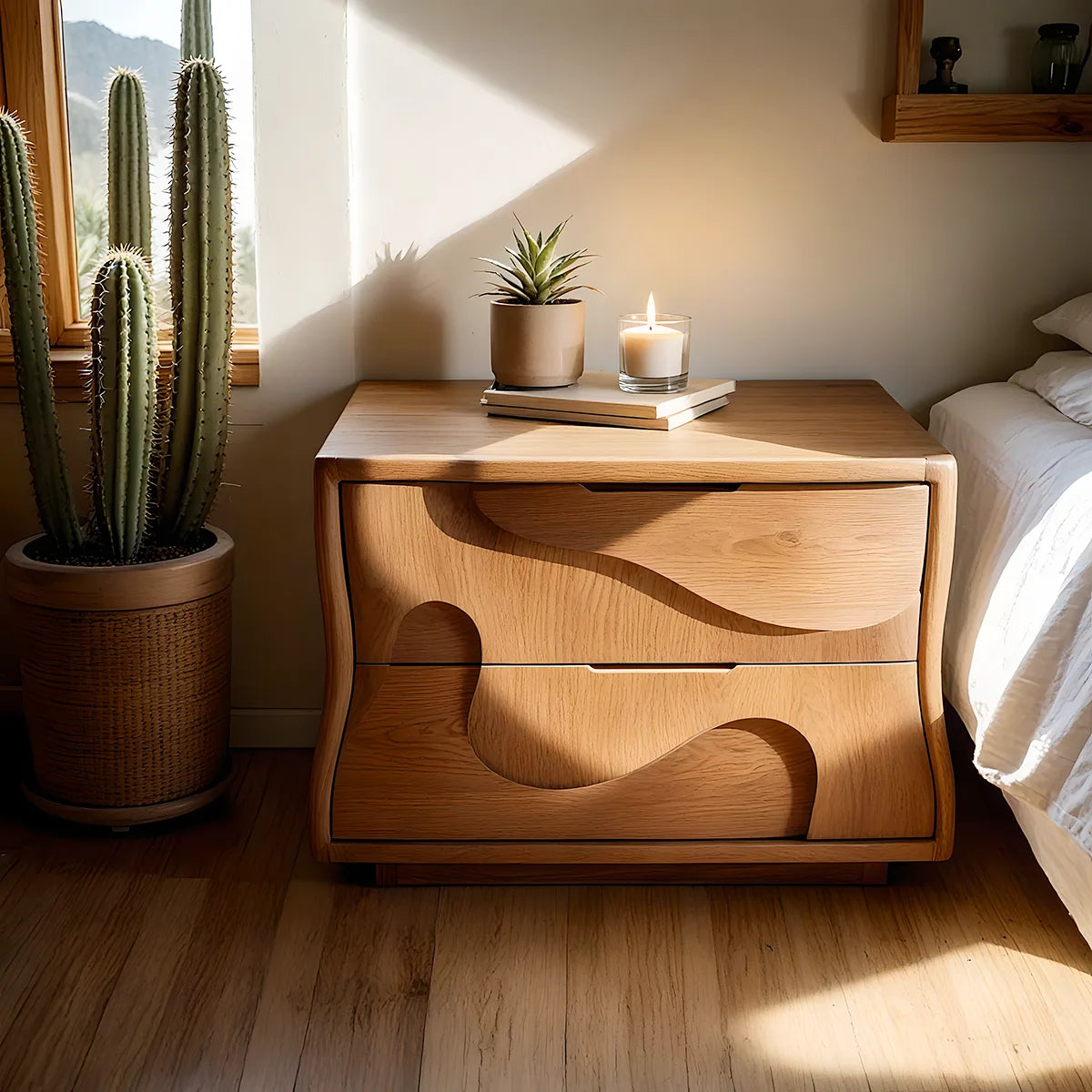 Artistic Solid Wood Nightstand with Two Drawers for Modern Bedrooms HG021-5195