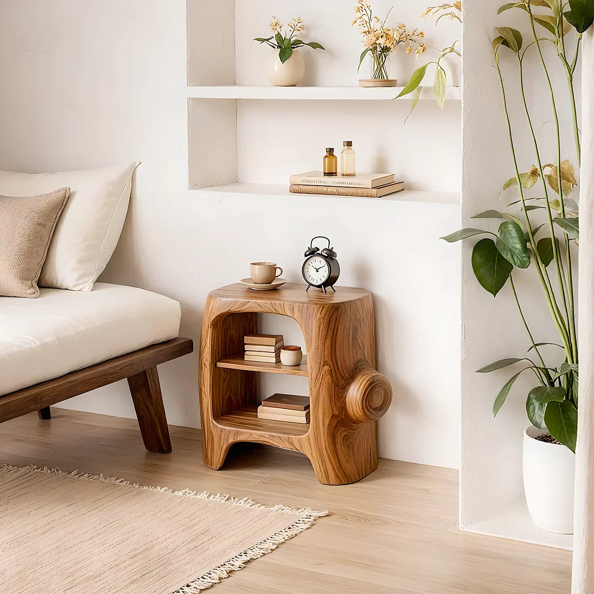 Sculptural Solid Wood Side Table for Cozy Living Rooms, Bedrooms & Minimalist Homes HG021-7055