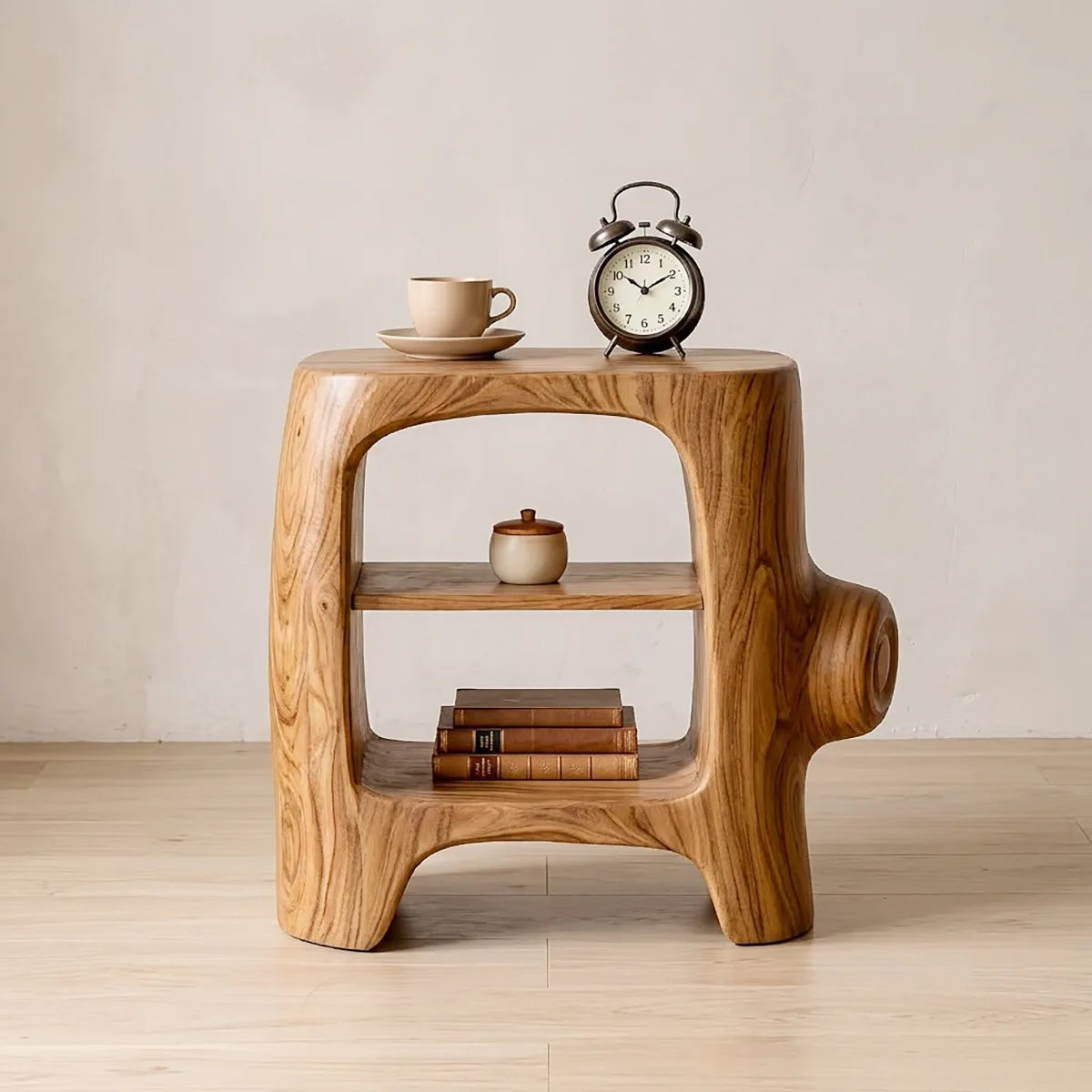 Sculptural Solid Wood Side Table for Cozy Living Rooms, Bedrooms & Minimalist Homes HG021-7055